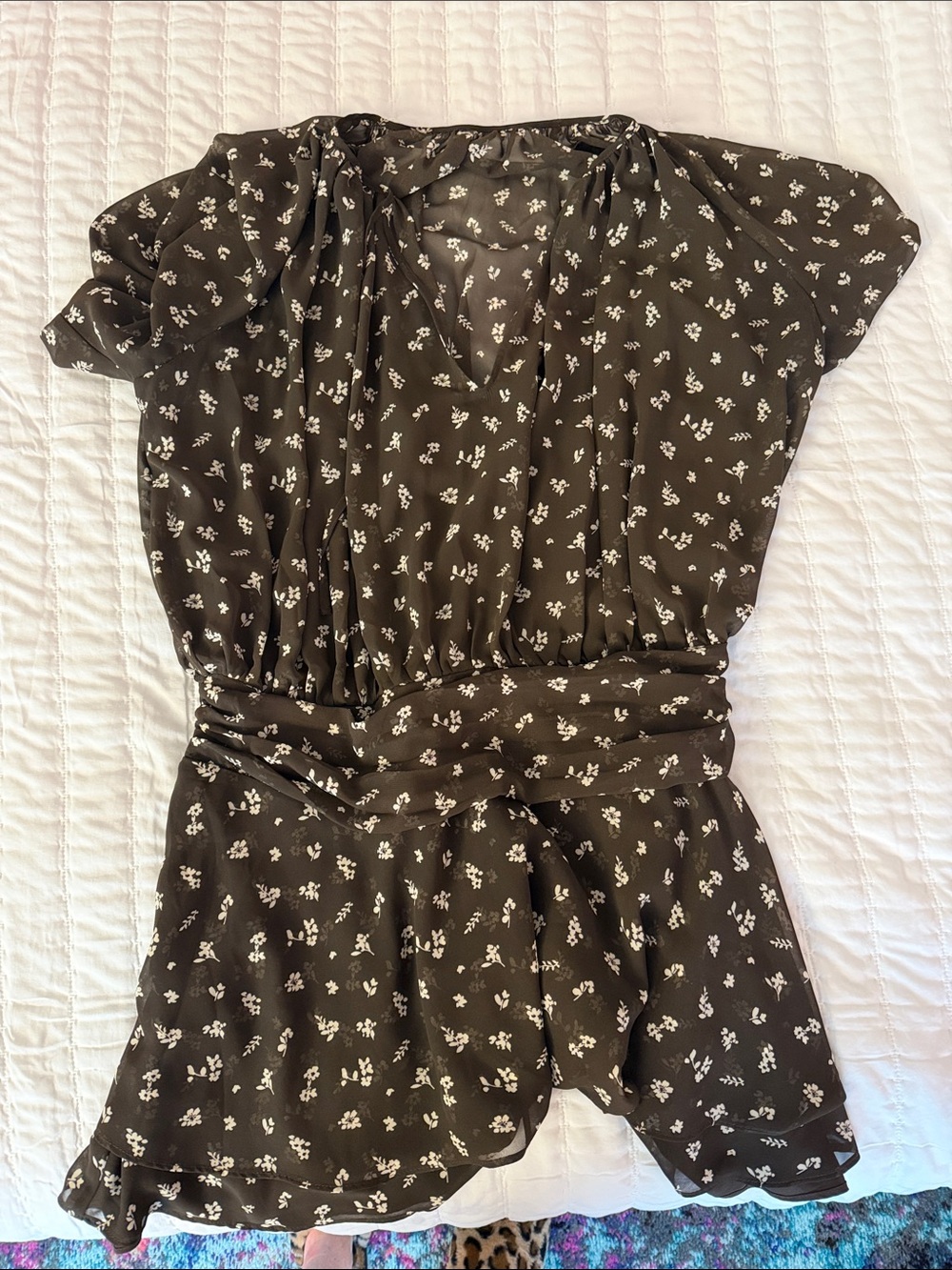 Abercrombie & Fitch Dark Brown Floral Tie-Waist Tunic
